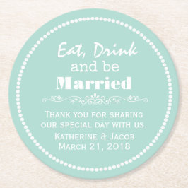 ミントグリーン結婚の感謝お願い紙コースター ラウンドペーパーコースター