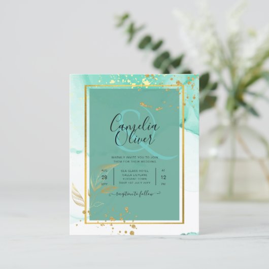 ミントグリーン結婚金ゴールドアルコールインク抽象芸術 (スタンド正面)