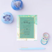 ミントグリーン結婚金ゴールドアルコールインク抽象芸術 チラシ (シングル)
