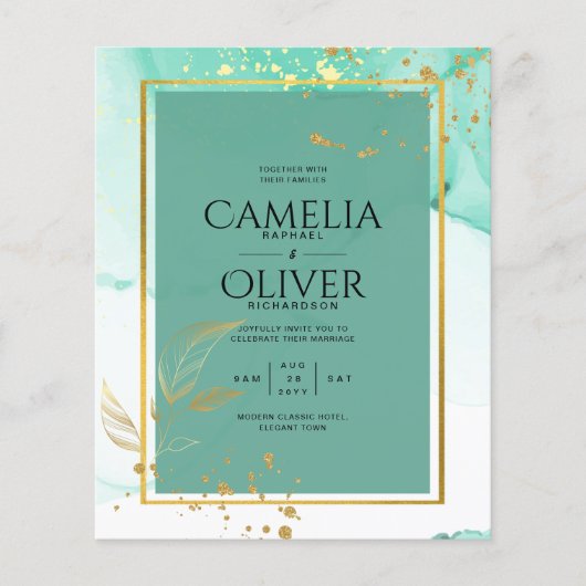 ミントグリーン結婚金ゴールドアルコールインク抽象芸術 チラシ (正面)