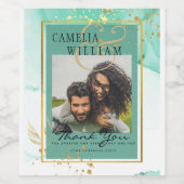 ミントグリーン結婚金ゴールドアルコールインク抽象芸術 ワインラベル (シングルラベル)