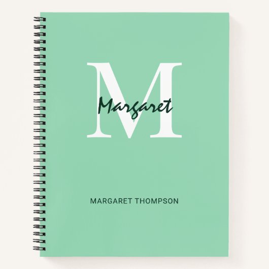 ミントグリーン美学モノグラムギフトパーソナライズされた ノートブック (正面)