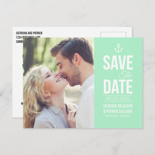 ミントグリーン航海の写真日付はがきを保存 案内ポストカード (正面/裏面)