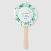 ミントグリーン花模様金ゴールド結婚の葉ありがとう ハンドファン (正面)