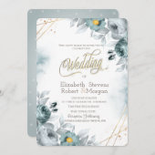 ミントグリーン花(水色) 招待状 (正面/裏面)