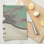 ミントグリーン芸術的ウォーター葉カラー キッチンタオル (四つ折り)