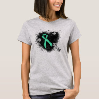 ミントグリーン認識度リボングランジハート Tシャツ