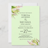 ミントグリーン赤面ピンクチューリモダンップ 招待状 (正面)