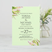 ミントグリーン赤面ピンクチューリモダンップ 招待状 (スタンド正面)