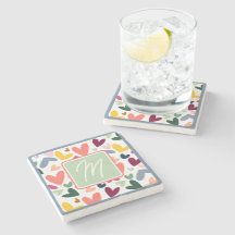 ミントグリーン赤面ピンクブルーハートアートパターン