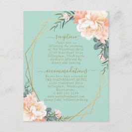 ミントグリーン赤面ピーチフローラ金ゴールド結婚ズ詳細 エンクロージャーカード