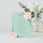 ミントグリーン赤面ピーチフローラ金ゴールド結婚ズ詳細 エンクロージャーカード (スタンド正面)