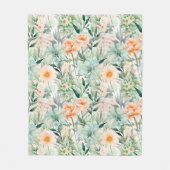 ミントグリーン赤面ピーチ春ウォーターカラーフローラ フリースブランケット (正面)