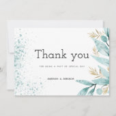 ミントグリーン金ゴールドの葉ありがとう 招待状 (正面)