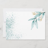 ミントグリーン金ゴールドの葉ありがとう 招待状 (裏面)