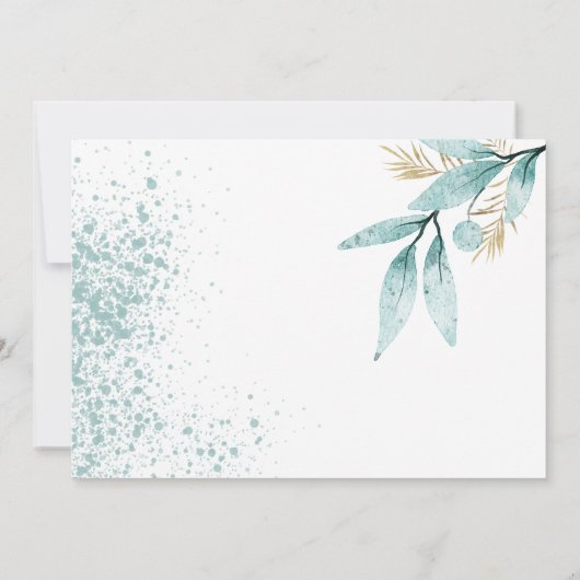ミントグリーン金ゴールドの葉ありがとう 招待状 (裏面)