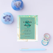 ミントグリーン金ゴールドアルコールインク結婚抽象芸術 チラシ (シングル)