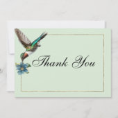 ミントグリーン金ゴールドカラフルハミングバードありがとう 招待状 (正面)