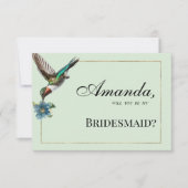 ミントグリーン金ゴールドカラフルハミングバードブライドメイド 招待状 (正面)