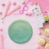 ミントグリーン金ゴールドグラムシェブロングラデーション ペーパープレート (パーティー)