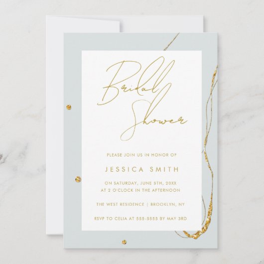 ミントグリーン金ゴールドグリッターブライダルシャワー招待 招待状 (正面)