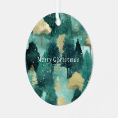 ミントグリーン金ゴールドツリークリスマス メタルオーナメント (正面左)