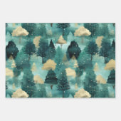 ミントグリーン金ゴールドツリークリスマス ラッピングペーパーシート (正面)