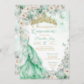ミントグリーン金ゴールドバタフライプリンセスキンセアニラ 招待状 (正面/裏面)