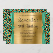 ミントグリーン金ゴールドヒョウ箔ハート30th誕生日 招待状 (正面/裏面)