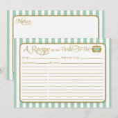 ミントグリーン金ゴールドブライダルシャワーレシピカード (正面/裏面)