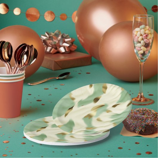 ミントグリーン金ゴールドホワイトコウィド ペーパープレート (複数)