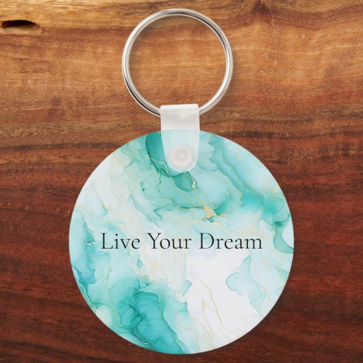 ミントグリーン金ゴールドホワイトマーブル キーホルダー (正面)