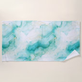 ミントグリーン金ゴールドホワイトマーブル ビーチタオル (正面)