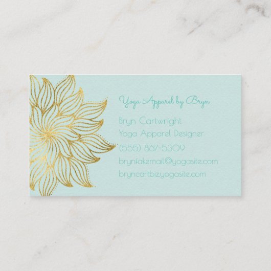 ミントグリーン金ゴールドロータスマンダラビジネスカード 名刺 (裏面)