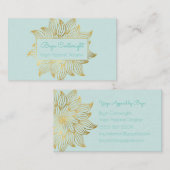 ミントグリーン金ゴールドロータスマンダラビジネスカード 名刺 (正面/裏面)