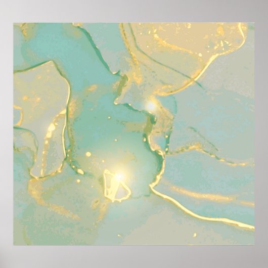 ミントグリーン金ゴールド大理石：テクスチャ ポスター (正面)