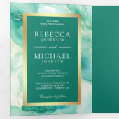 ミントグリーン金ゴールド流体インクQRコー結婚ド 三つ折り招待状 (内部最初)