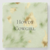 ミントグリーン金ゴールド牛革 ストーンコースター (正面)