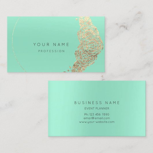 ミントグリーン金ゴールド花植物金属ミニマル1 名刺 (正面/裏面)