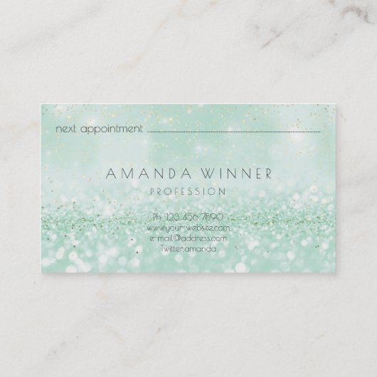 ミントグリーン金ゴールド赤面ラッシュメイクアップグリッター美しい 予約カード (裏面)