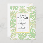 ミントグリーン離れ熱帯結婚式日付を保存 案内ポストカード (正面/裏面)
