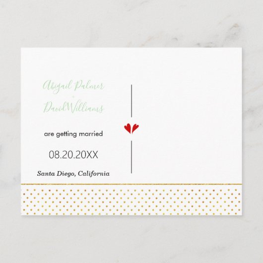 ミントグリーン離れ熱帯結婚式日付を保存 案内ポストカード (裏面)