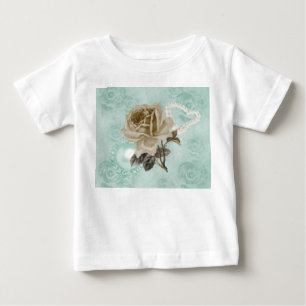 ミントグリーン アイボリー ローズのベビー ホワイト ラフリードレス ベビーTシャツ