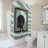 ミントグリーン、クリーム、黒ゼブラ印刷 シャワーカーテン (インサイチュ)