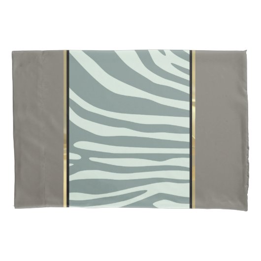 ミントグリーン、クリーム、黒ゼブラ印刷 枕カバー (正面)