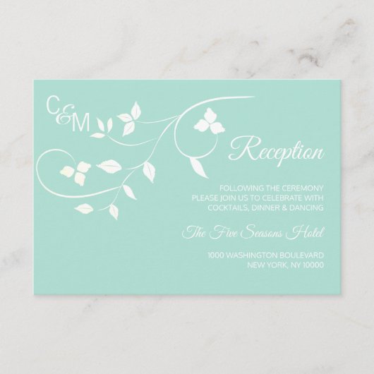 ミントグリーン&グレーウェディングレセプションカード挿入 エンクロージャーカード (正面)