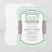 ミントグリーン グレー シェブロン ベビーシャワー 招待状 (正面/裏面)