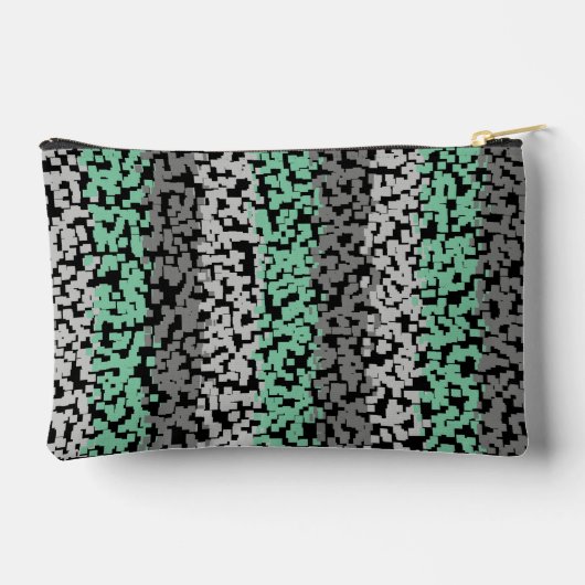 ミントグリーン、グレー、黒のデジタルピクセル化されたストライプ アクセサリーポーチ (裏面)