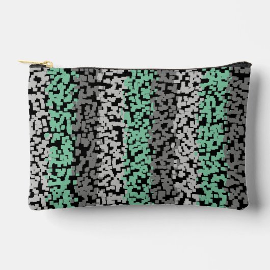 ミントグリーン、グレー、黒のデジタルピクセル化されたストライプ アクセサリーポーチ (正面)