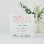 ミントグリーン コーラルピンク ヴィンテージ セーブ・ザ・デート (スタンド正面)